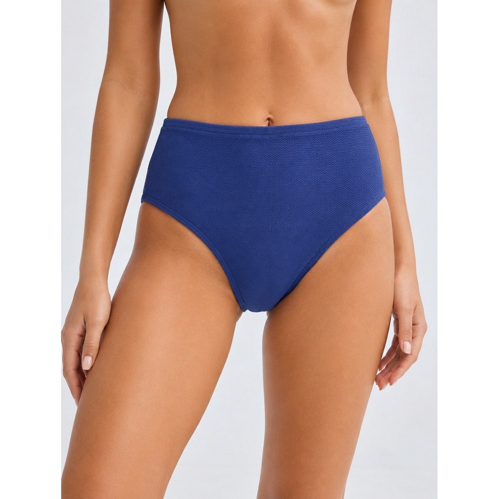 Lands End S High Waist Bikini Swim Bottom Blue Metallic Full Coverage NWT
